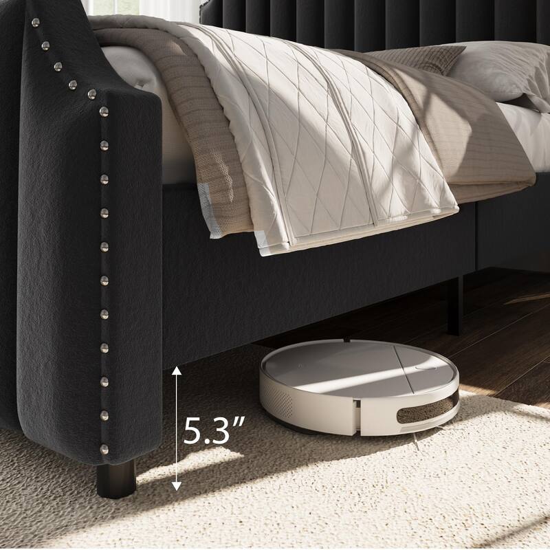 Velvet Upholstered Bed Frame with Headboard and Footboard
