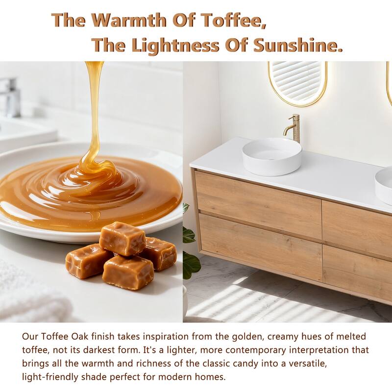 Sylphar 72 inch Toffee Oak Floating Bathroom Vanity with White Quartz Top