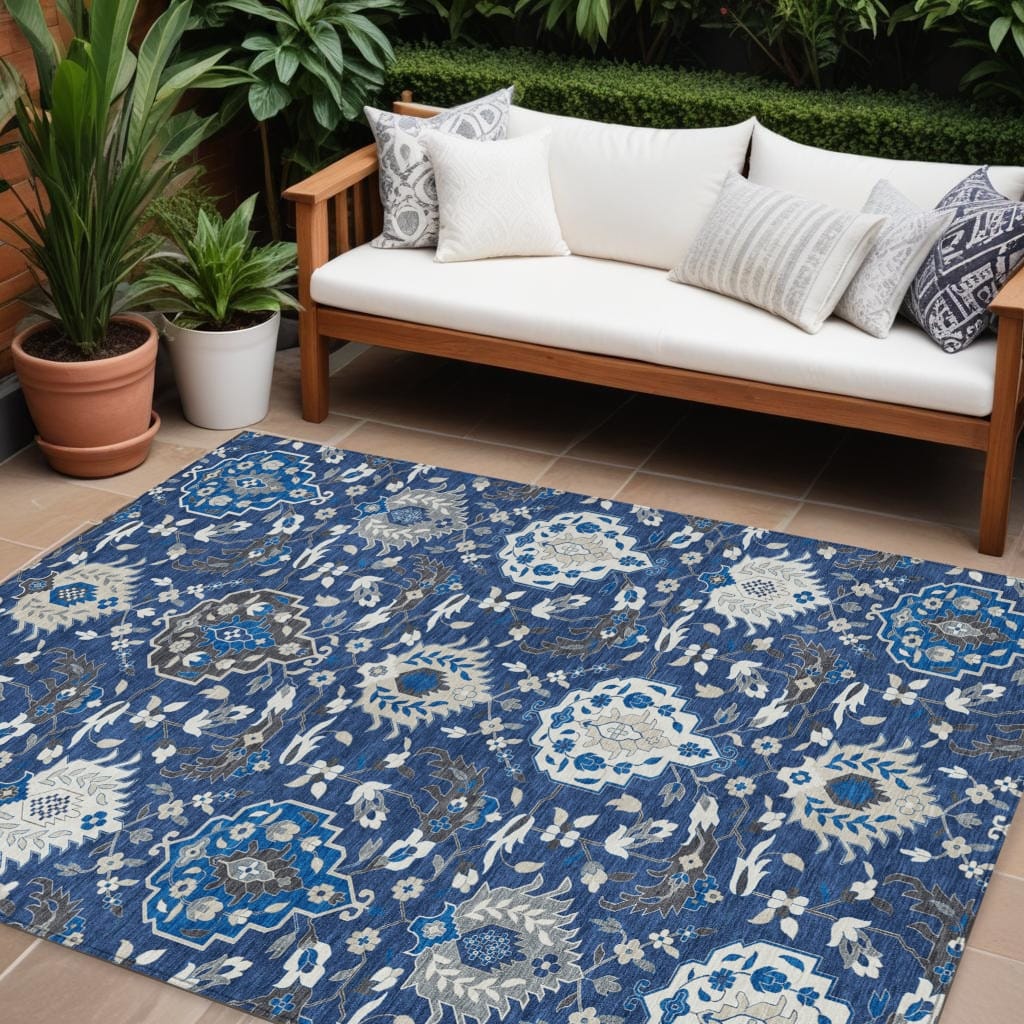 HomeRoots Damask Traditional Rectangle Outdoor Rug