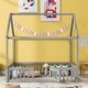 preview thumbnail 2 of 6, Gray Full Pine House Bed with Fence, Door, Solid Construction