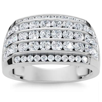 2Ct Diamond Ring Men's Wide Multi Row in White, Yellow, or Rose Gold
