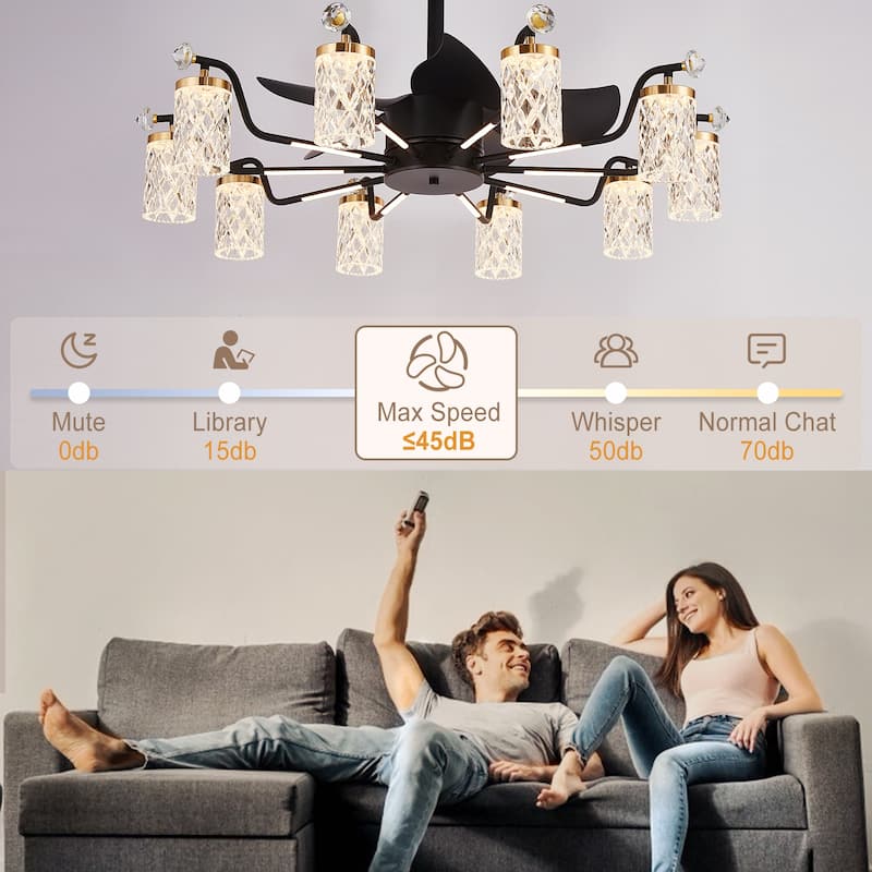 Modern Fandelier with Light and Remote, Modern luxury LED Chandelier Ceiling Fan for Living Room