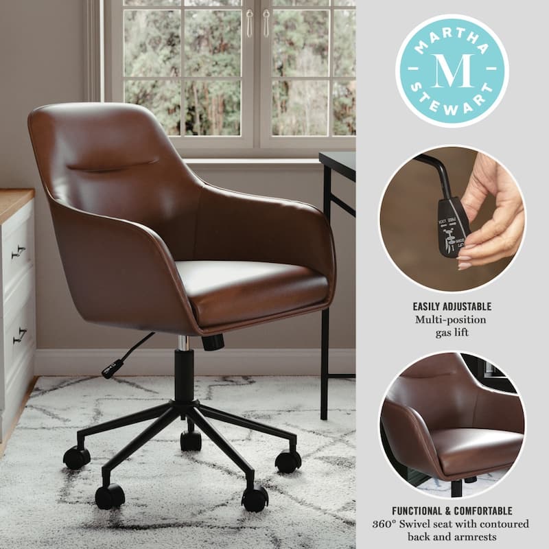 Martha Stewart Rayna Upholstered Swivel Office Chair with Metal Frame