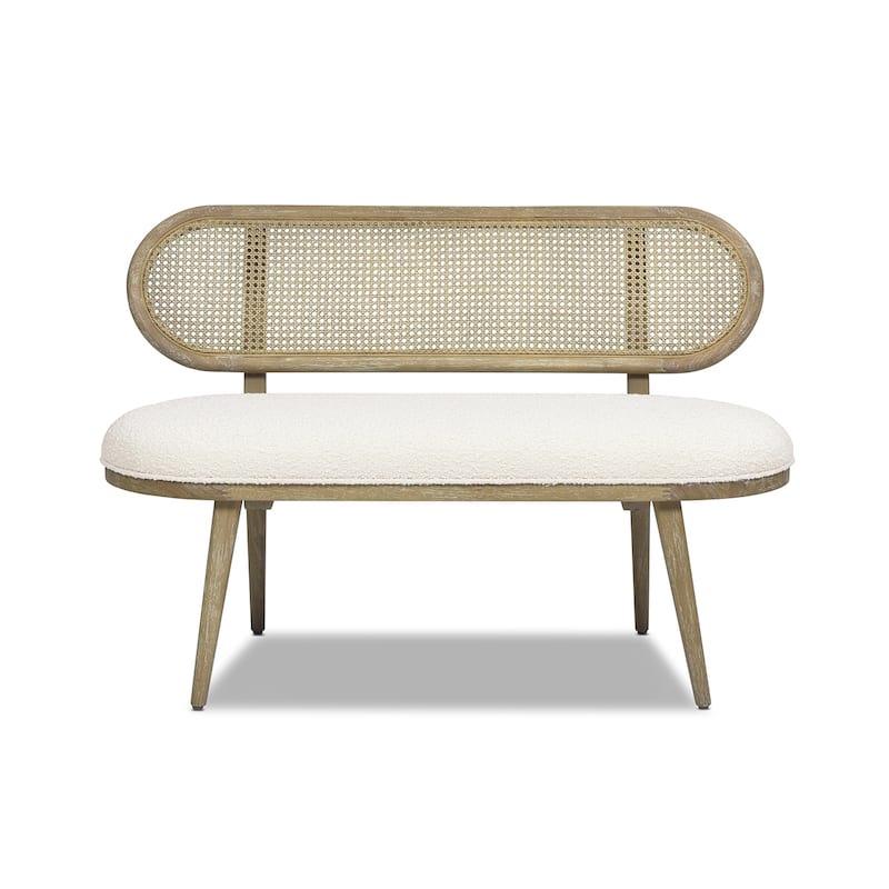 Havana 48" Boucle Sherpa Cane Rattan Upholstered Bench Settee