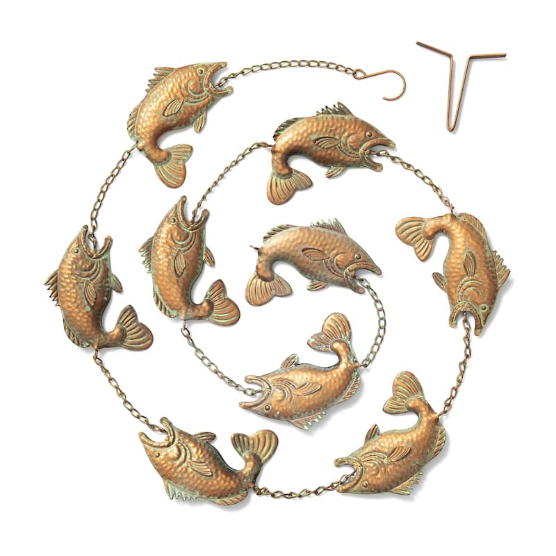 Glitzhome 2-Piece 102" Long Bronze Rain Chains with Fish/ Lotus/ Umbrella/ Watering Pot