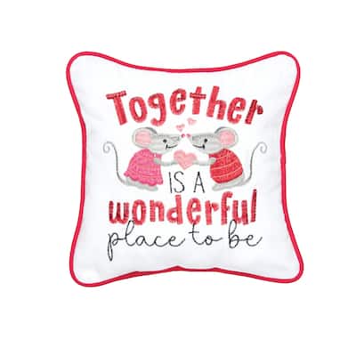 10" x 10" Together Is A Wonderful Place To Be Mouse Valentine's Day Small/Petite Accent Pillow