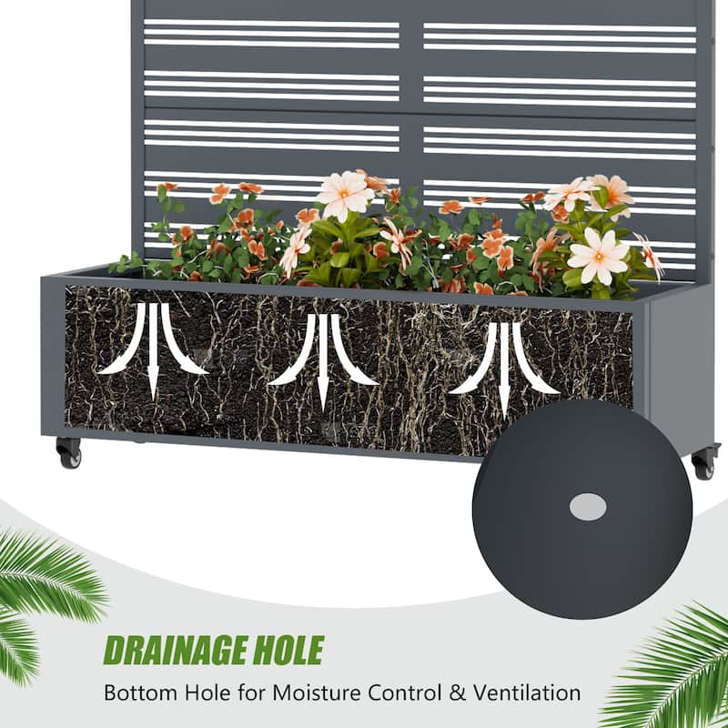 Outdoor Metal Galvanized Privacy Screen Planter Box with Trellis Lockable Wheels