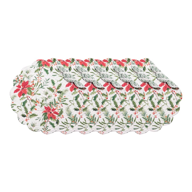Silvia Poinsettia Round Quilted Placemat Set 6
