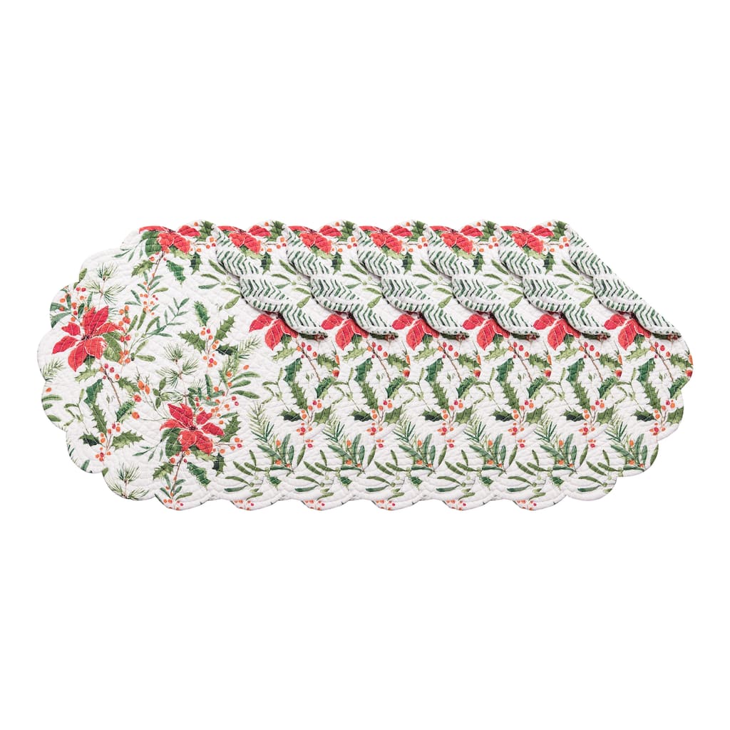 Silvia Poinsettia Round Quilted Placemat Set 6