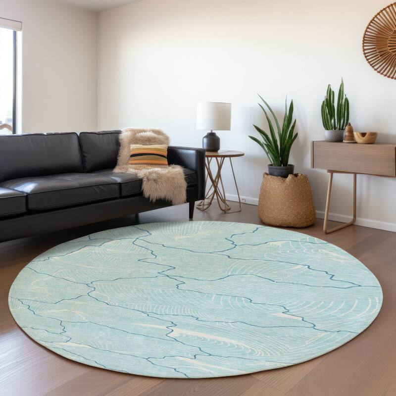 Premium Washable Super Soft Contemporary Puzzle Mayfield Rug - Aqua - 8' x 8'