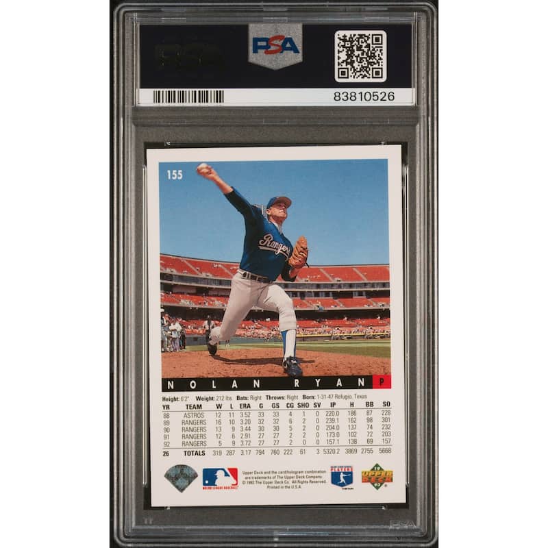 Nolan Ryan 1993 Upper Deck Baseball Card #155 Graded PSA 10 - 8'6" x 11'6"