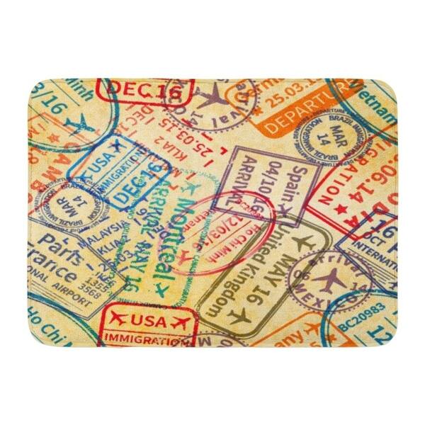 Shop Pattern Lot Of Colorful International Travel Visa Rubber Stamps Imprints On Old Passport Doormat Floor Rug Bath Mat Multi Overstock 31780857