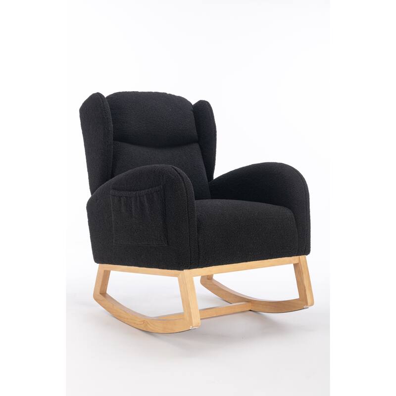Black Modern 38" High Back Upholstered Rocking Chair with Wood Legs and Packet