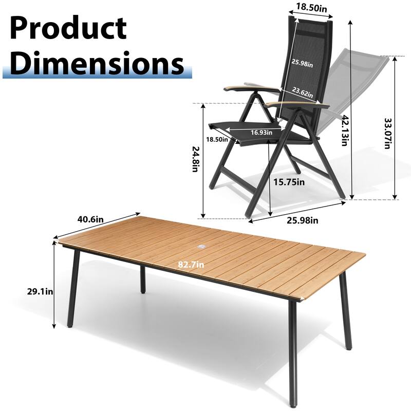 7PC VredHom Outdoor Patio Dining Set Folding Chairs and Dining Table - Set of 7