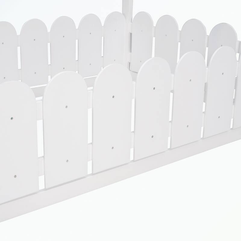 Twin Size Wood Bed House Bed Frame with Fence