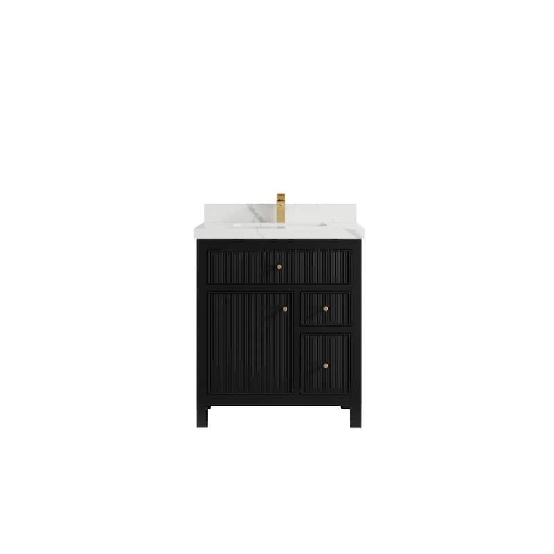 Willow Collections 30 in W x 22 in D Sonoma Free Standing Reeded Single Sink Bathroom Vanity with Countertop - 2" Calacatta Laza - Black