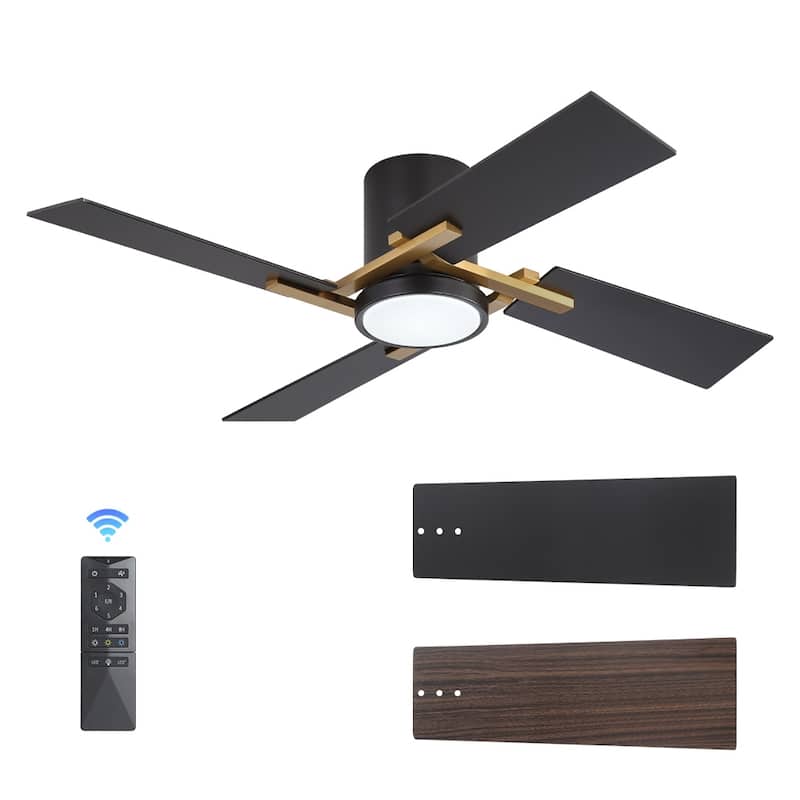48Inch 4 Two-color Fan Blades Dc Motor Indoor Ceiling Fan With Light Kit And Remote