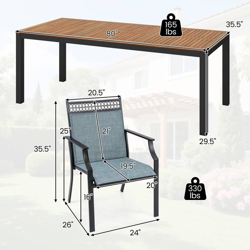 Gymax 9PCS Patio Dining Set for 8 w/Quick-Drying Fabric Sturdy Acacia