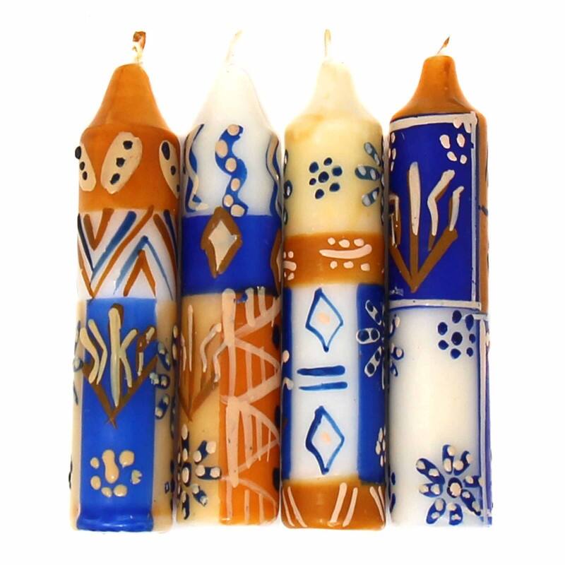 Hand-Painted Unscented 4" Dinner or Shabbat Candles, Set of 4 (South Africa) - Durra Design