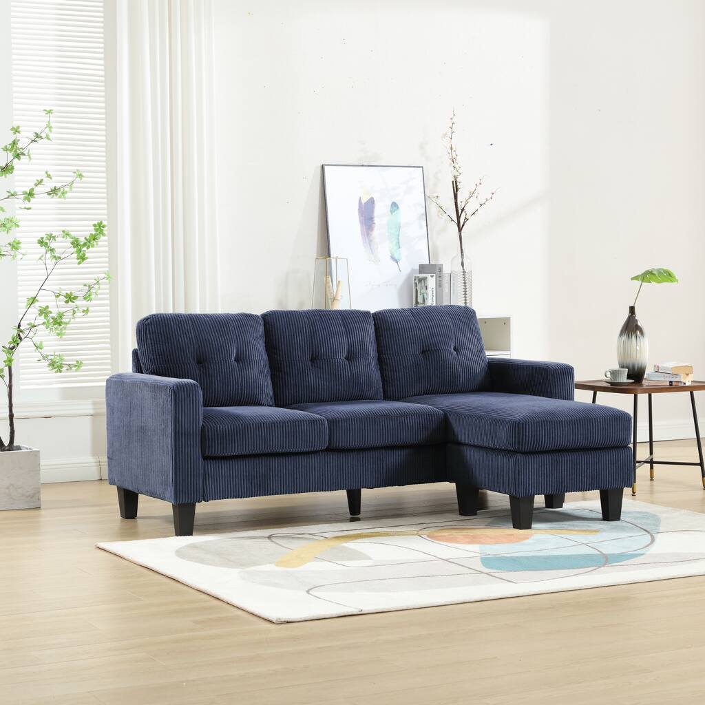 Convertible Velvet Sectional Couch, L Shaped Sofa with Ottoman, Navy