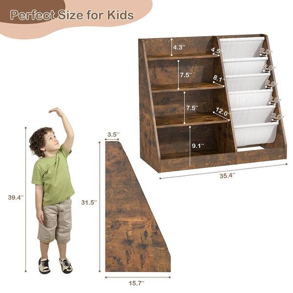 Kids Bookshelf Baby Bookcase 4-Tier for Nursery Book Toy Storage Organizer 5 Sling Book Display Shelf Book Rack Wood Classroom