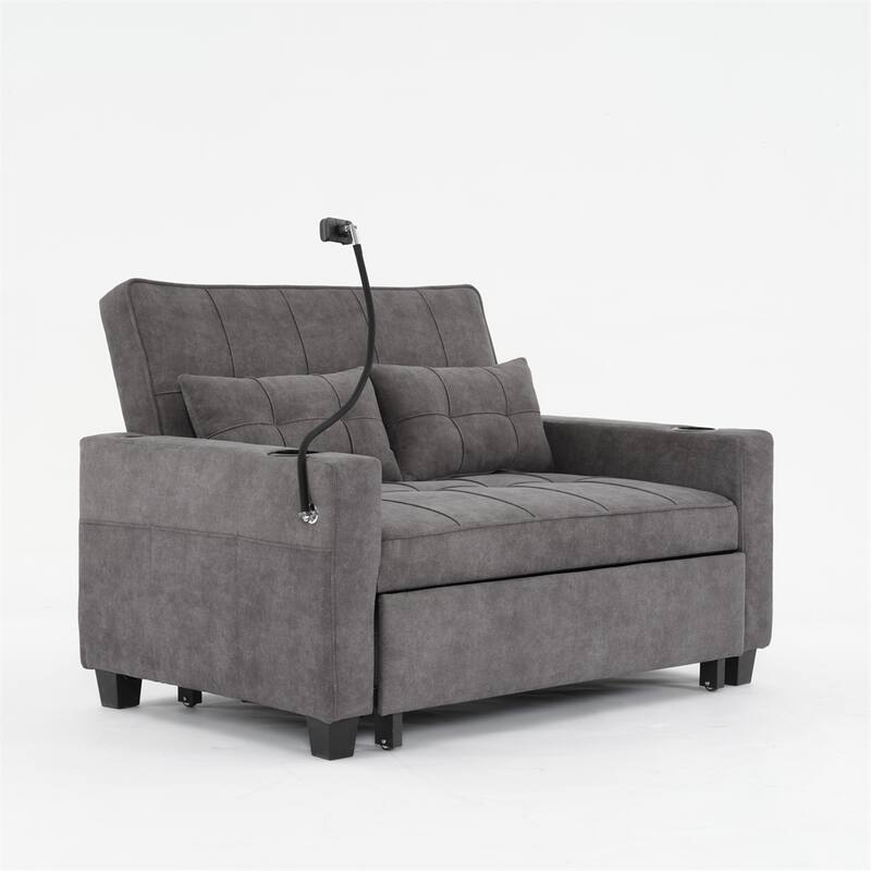 3-in-1 Pull Out Convertible Sleeper Chair w/ USB Ports,Wear Resistant