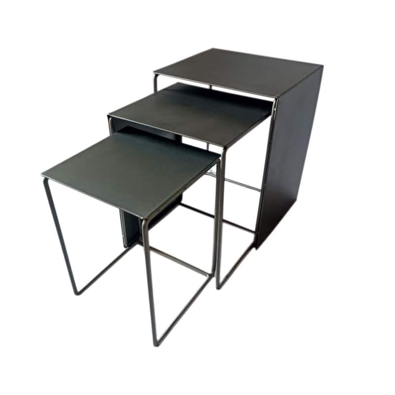 3 Piece Nesting End Tables with Sled Base, Rectangular, Gray Black Metal - Gray, Black - Iron