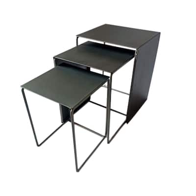 3 Piece Nesting End Tables with Sled Base, Rectangular, Gray Black Metal