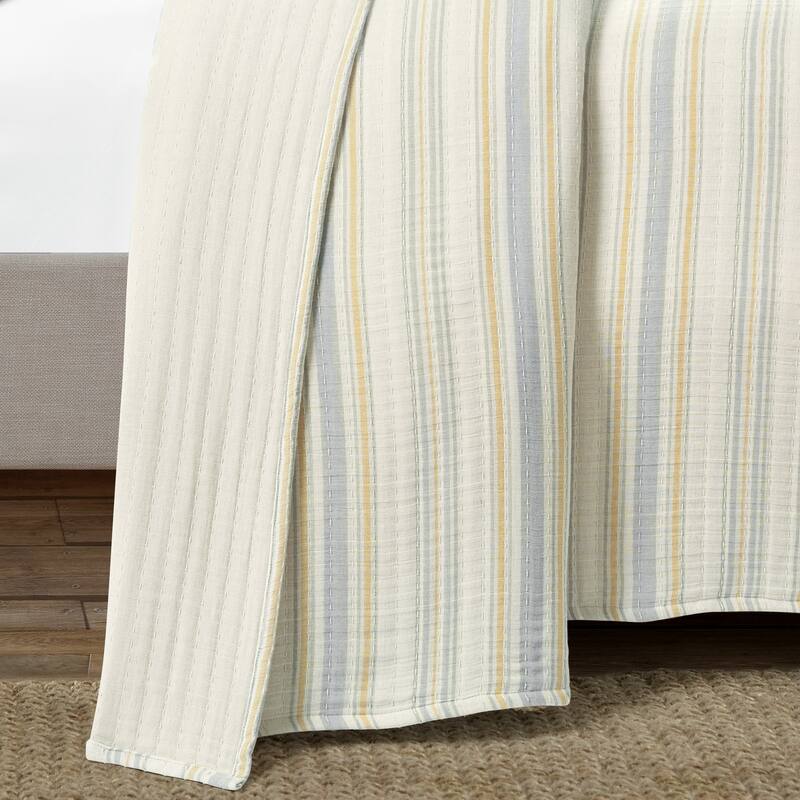 Lush Decor Solange Stripe Kantha Pick Stitch Yarn Dyed Cotton Woven 3 Piece Quilt/Coverlet Set