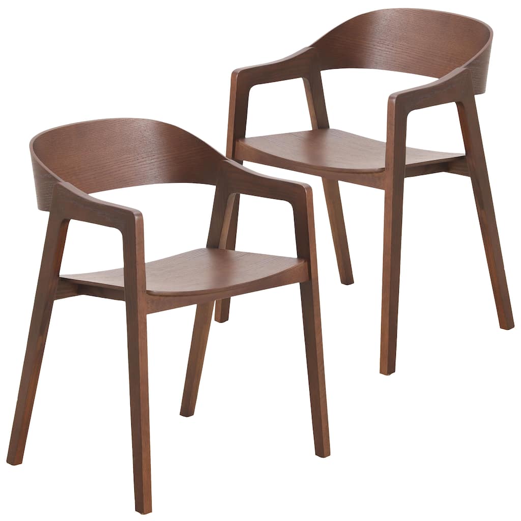 Dining Chair in Oak Wood with Open Back Design and Armrests Set of 2 Rivo Series