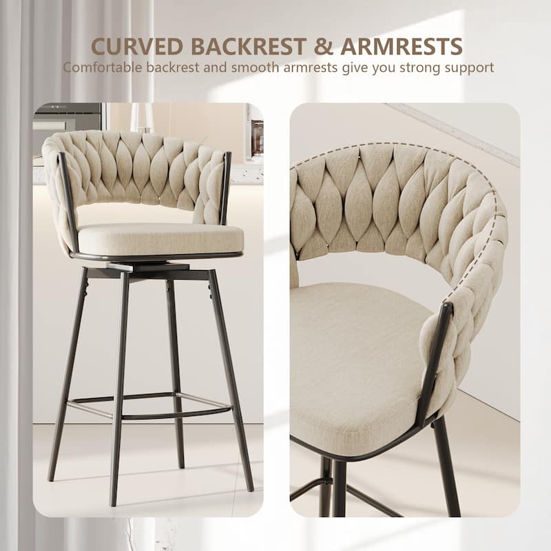 Set of 2 360° Swivel Bar Stools Soft Cushioned Backrest Counter Height Metal Legs