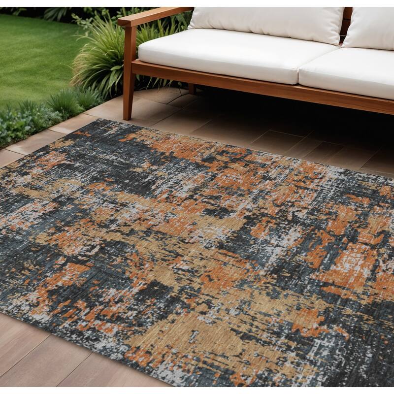 HomeRoots Abstract Transitional Rectangle Outdoor Rug - 10' X 14'