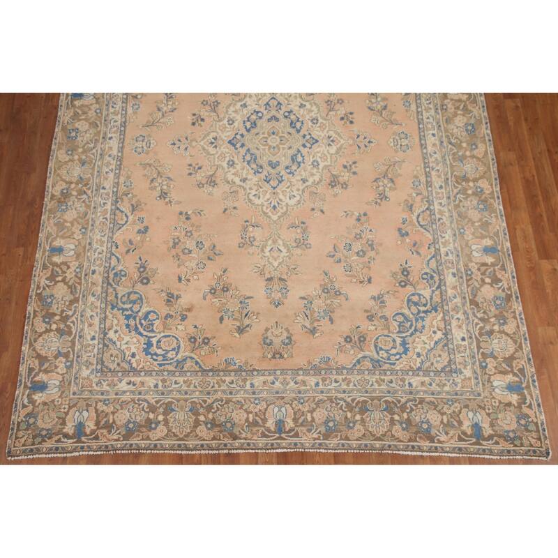 Hand Knotted Oriental 100% Wool Carpet Traditional Floral Peach Hamedan Area Rug - 11' 0'' X 7' 10''
