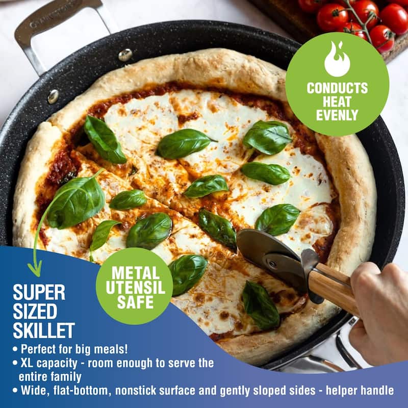 Granitestone 14" Nonstick Family Fry Pan with Helper Handle and Glass Lid