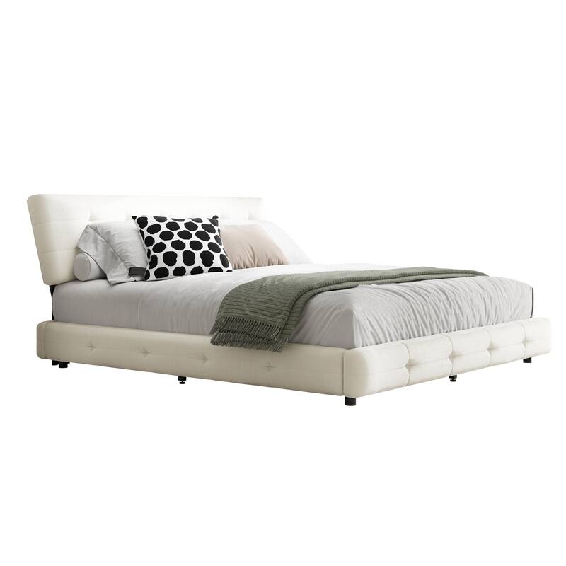 GDFStudio - King Size Chenille Platform Bed with Tufted Headboard Design
