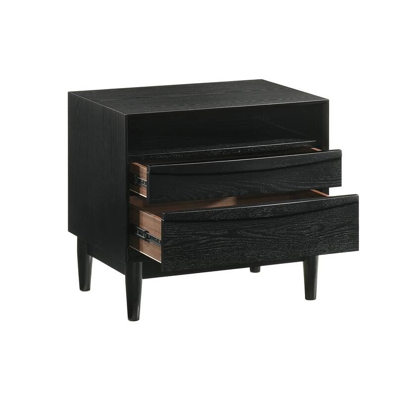 2 Drawer Nightstand Wood Side Table Black Finish Bedroom Storage Organizer