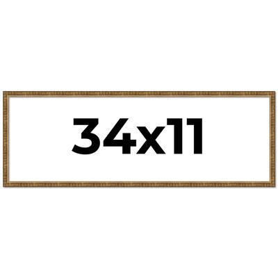 34x11 Frame Gold Solid Wood Picture Frame - Complete Modern Photo