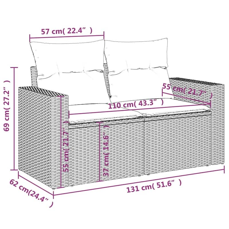 vidaXL Patio Sofa Set with Cushions Outdoor Furniture 5 Piece Poly Rattan - 21.7 x 39.4 x 28.7 in