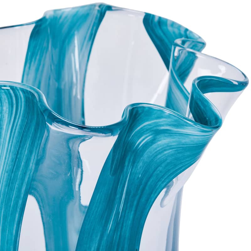 Set of Two Green Striped Handblown Glass Vases