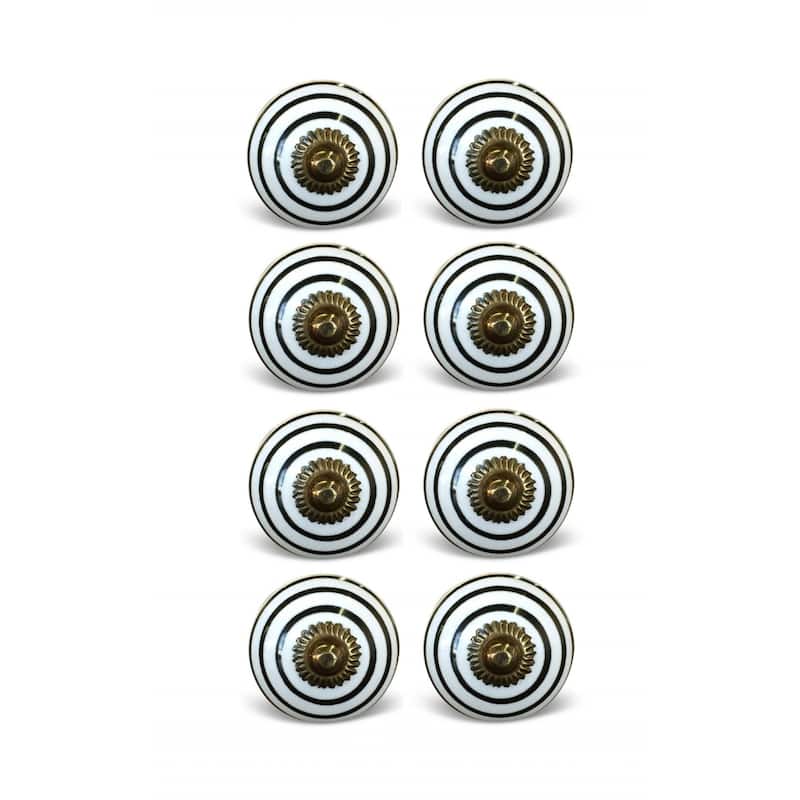 1.5" Set of 8 Ceramic Flower Drawer Knobs with Bronze Finish Round Decorative Pulls for Cabinets - 1.5” x 1.5” x 1.5”