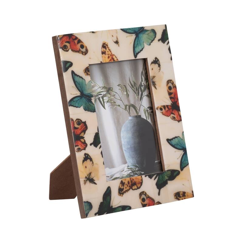 Wood Resin Butterflies Photo Frame Decor - Ivory