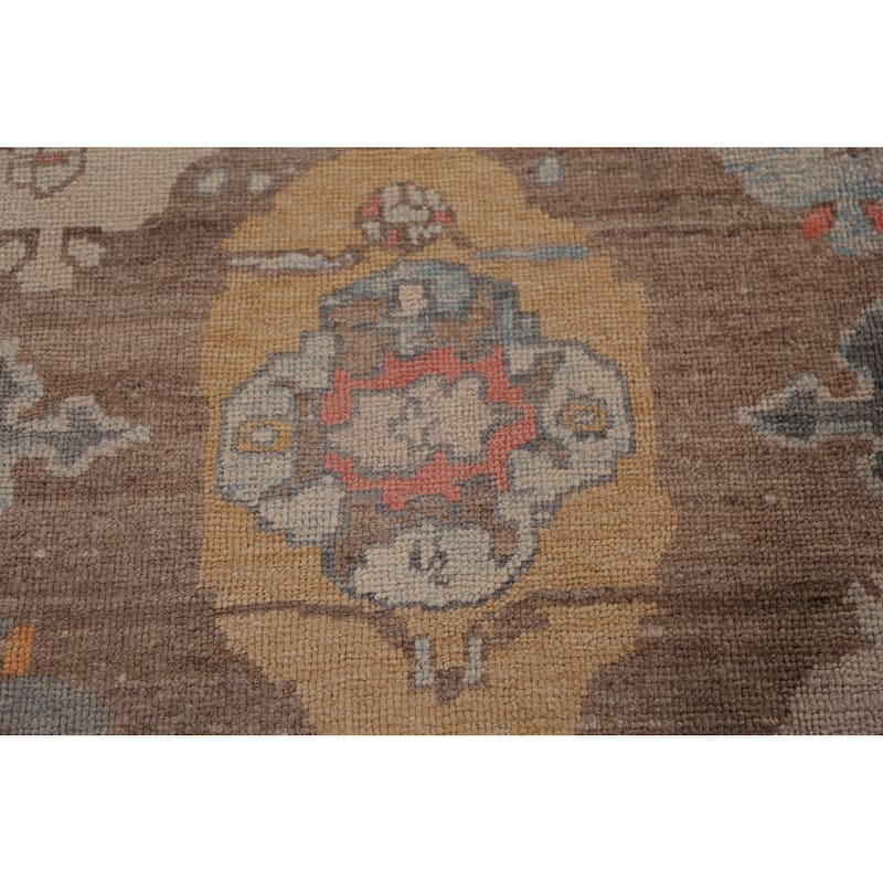 Hand Knotted Oriental 100% Wool Carpet Transitional Geometric Brown Oushak Area Rug - 12' 6'' X 8' 11''