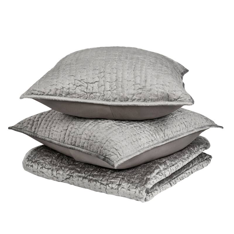 Villa by Classic Home Dimitry 3-Piece Velvet Quilt Set - Queen - Grey