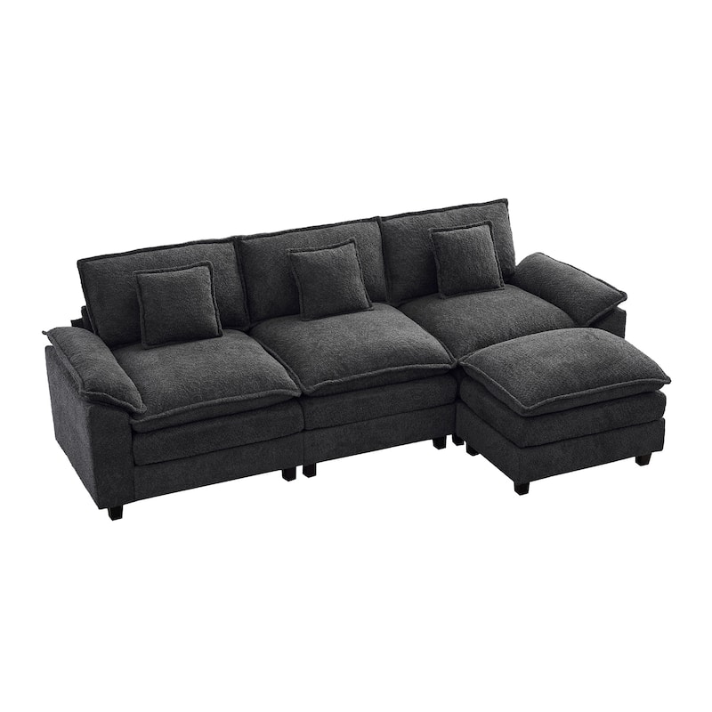 Modular Chenille Sectional Sofa with Ottomans, Deep Seat, Wide Padded Armrests, 2-Seat / 3-Seat / 4-Seat Options