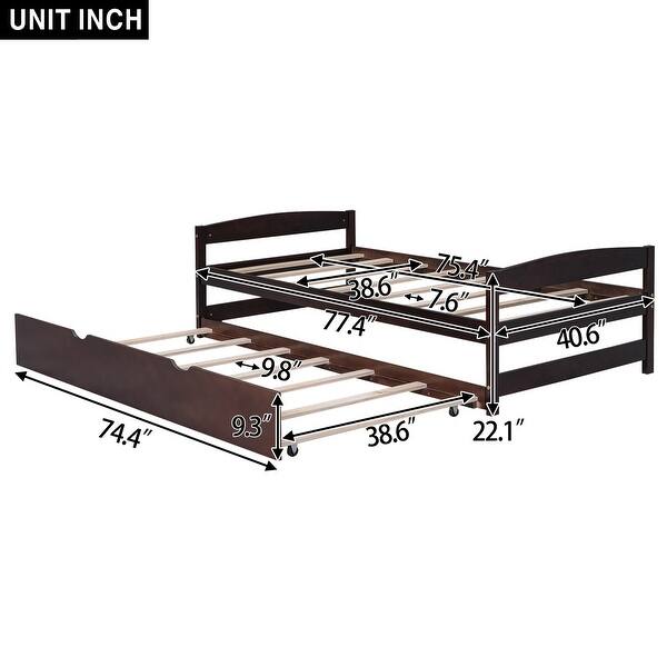 dimension image slide 0 of 4, Pine Wood Twin Size Platform Bed Frame with 2 Drawers or Twin Size Trundle Bed Frame for Kids, Teens, No Box Spring Required