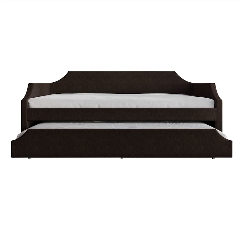 CraftPorch Elegance Linen Upholstered Twin Size Daybed with Trundle - Dark Brown