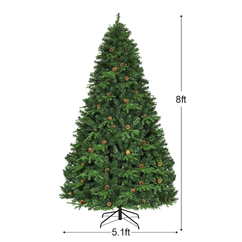 Gymax Pre-Lit 8' Premium Spruce Artificial Christmas Tree Hinged 660