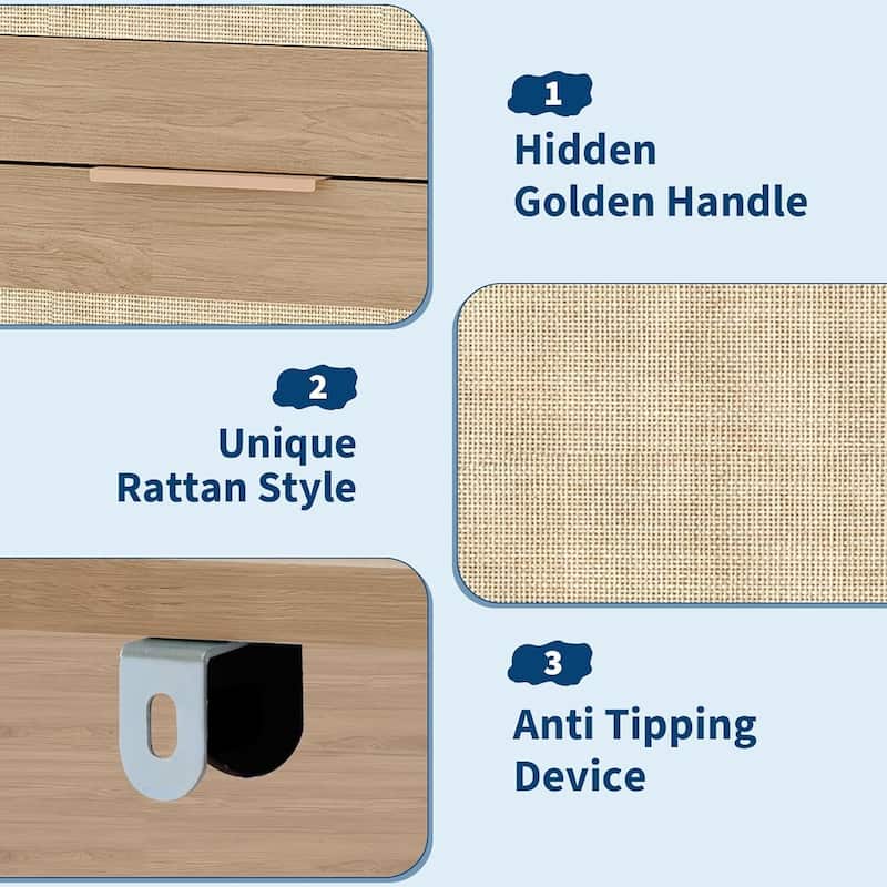 Boho 5 Drawer Dresser Storage Cabinet for Bedroom Living Room Hallway