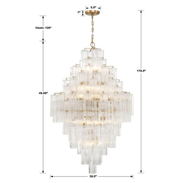 Addis 20 Light Aged Brass Chandelier - 30.5"W x 49.5"H x 30.5"D