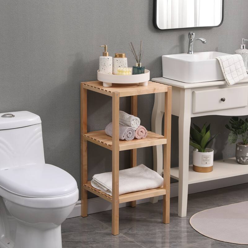 Modern Multifunctional Solid Wood Storage Rack, 3-Tier Shelf